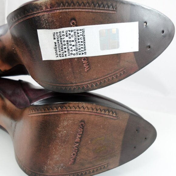 NIB$995 CoSTUME NATIONAL LACED VINTAGE LEATHER ANKLE BOOTS PLATFORM HEELS 39 9 - Picture 12 of 14